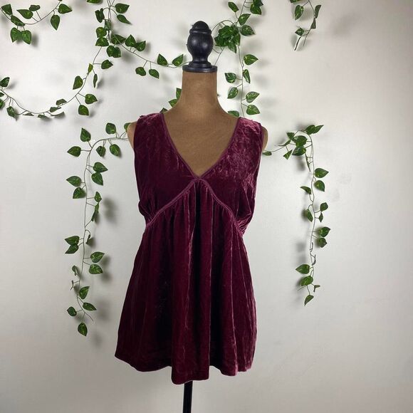 Source Unknown Tops - size L-XL Burgundy velvet babydoll top sleeveless v-neck whimsigoth witchy